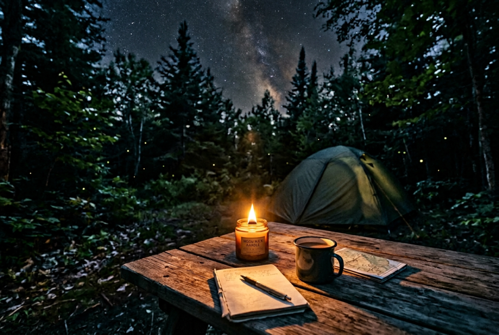 夜に輝くウッドウィックキャンドル